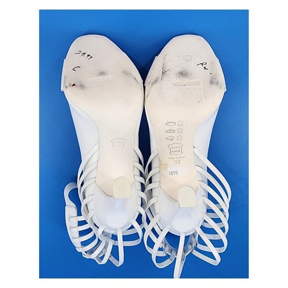MISSONI NWOB Runway White Leather Caged Peep Toe Pumps Heels Ankle Strap NEW - Picture 10 of 11